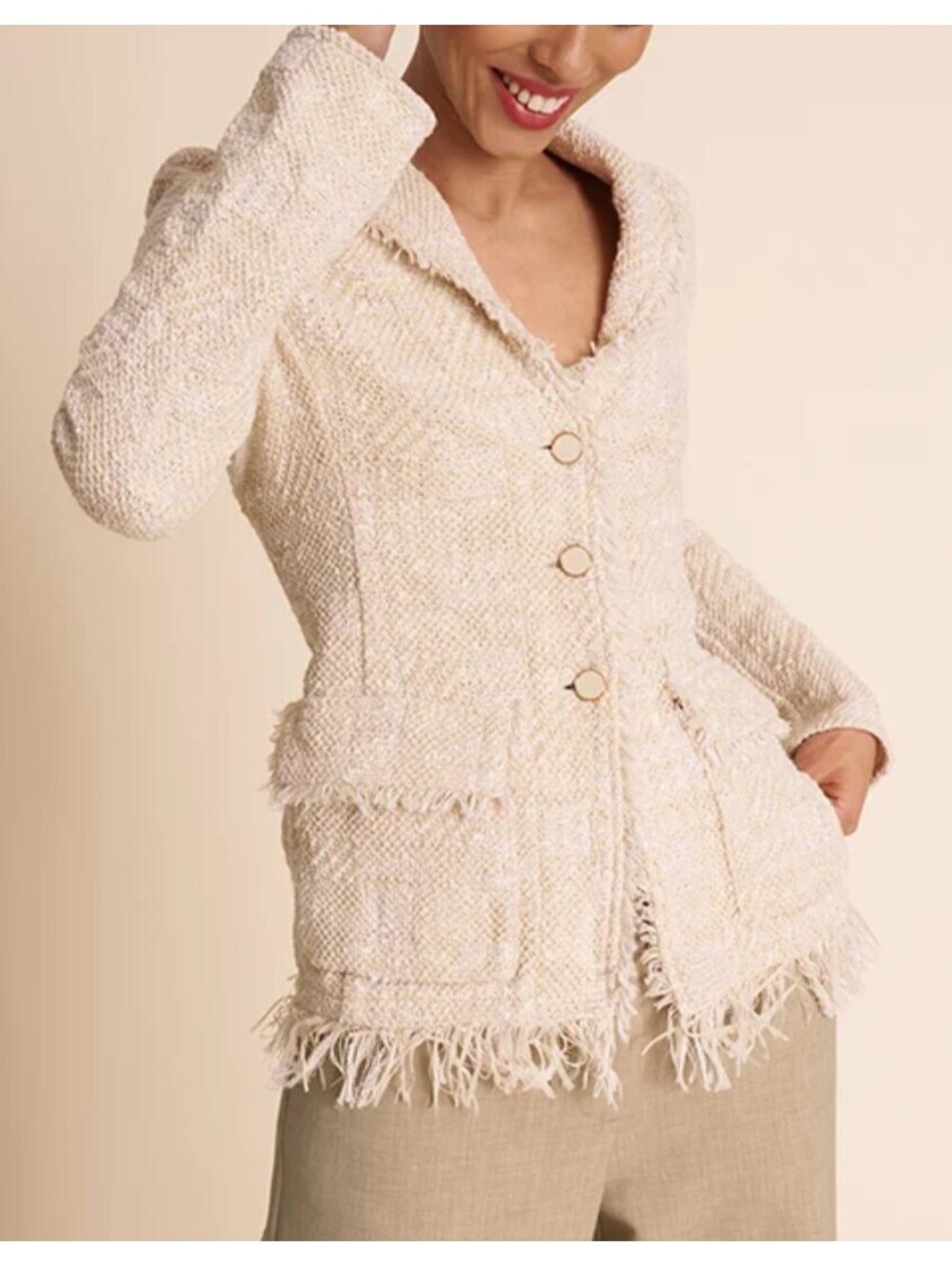 MM LAFLEUR Porter Heirloom cream knit blazer sz M